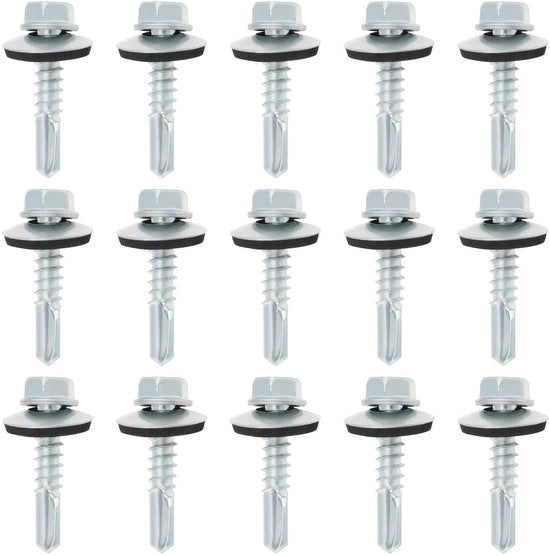 Dakschroeven 100 pezzi - M5,5x25mm - Zeshoekige Zelftappende Schroef - Afdichting in gomma - Koolstofstaal galvanizzato - Resistenti all'umidità - Schroeffiltri