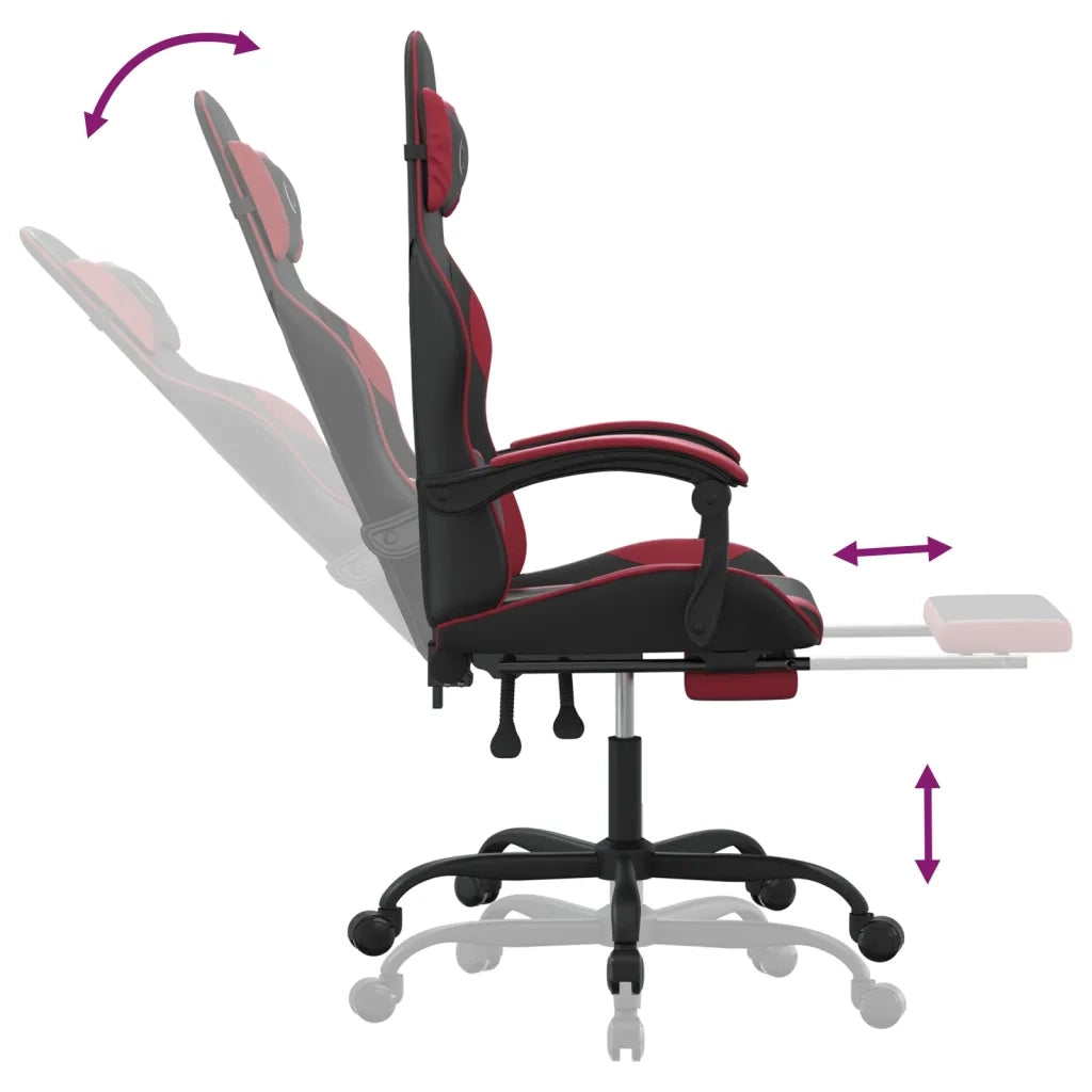 Sedia da Gaming con Poggiapiedi Nero e Rosso Vino in Similpelle 3143885