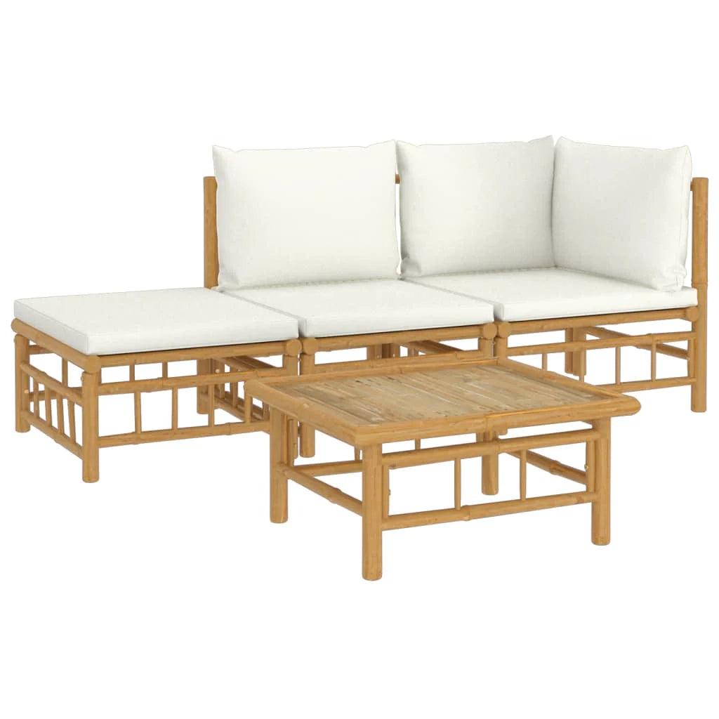 Set di mobili da giardino per esterni 4 pezzi con cuscini bambù bianco crema 02_0016087