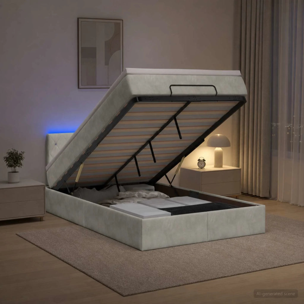 Letto Ottomano con Materasso e LED Grigio Chiaro 120 x 200 cm 3457059