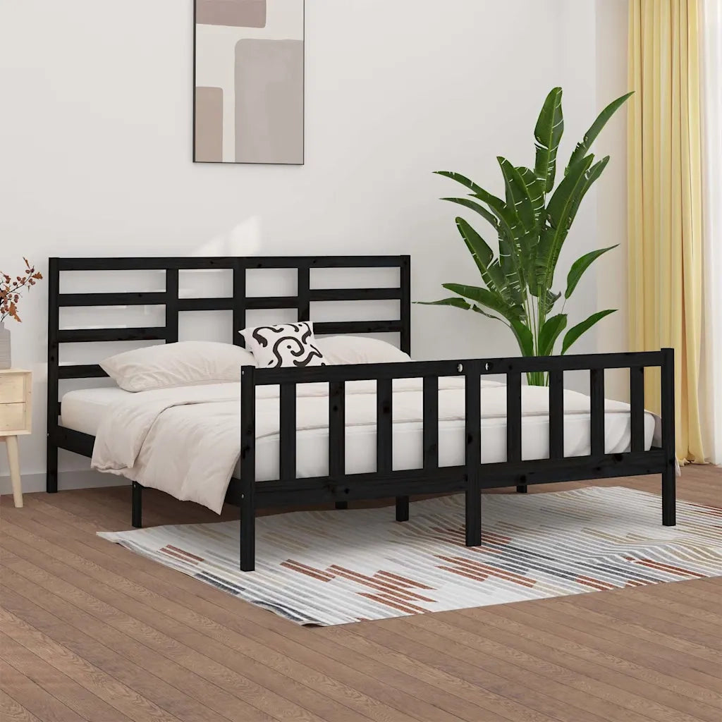 Giroletto-Struttura Letto Nero in Legno Massello di Pino 200x200 cm 869809