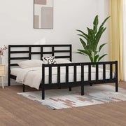 Giroletto-Struttura Letto Nero in Legno Massello di Pino 200x200 cm 869809