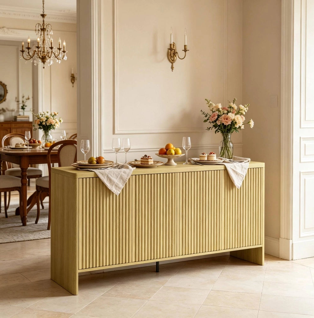 Sideboard 147x40x77 cm in MDF effetto rovere con ripiani regolabili e ante push-to-open