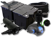 Set filtro per laghetto da 60.000l Chiarificatore 24W Pompa ECO 100W Tubo 25m Skimmer