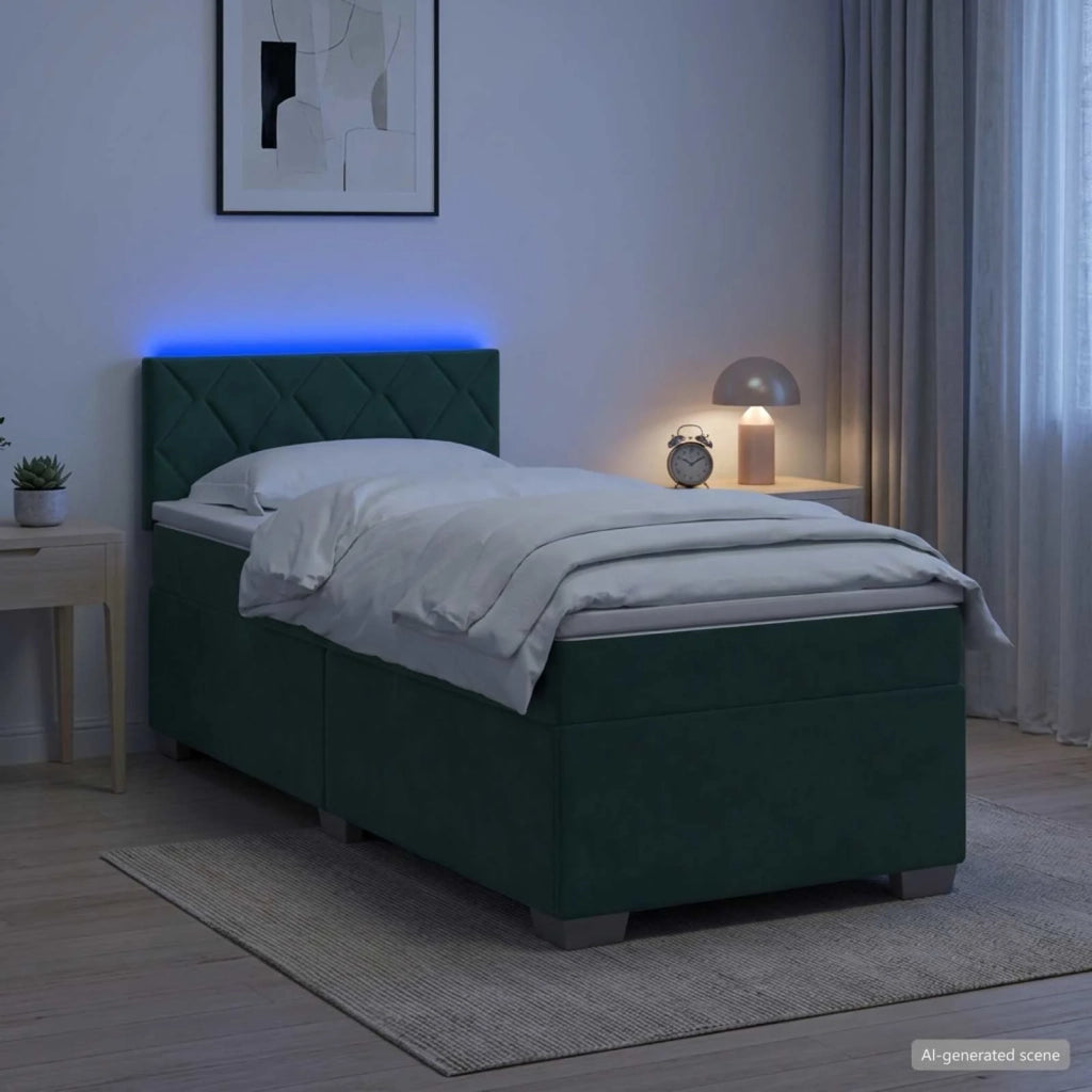 Letto con Box Spring, Materasso e LED Verde Scuro 90 x 190 cm 3452093