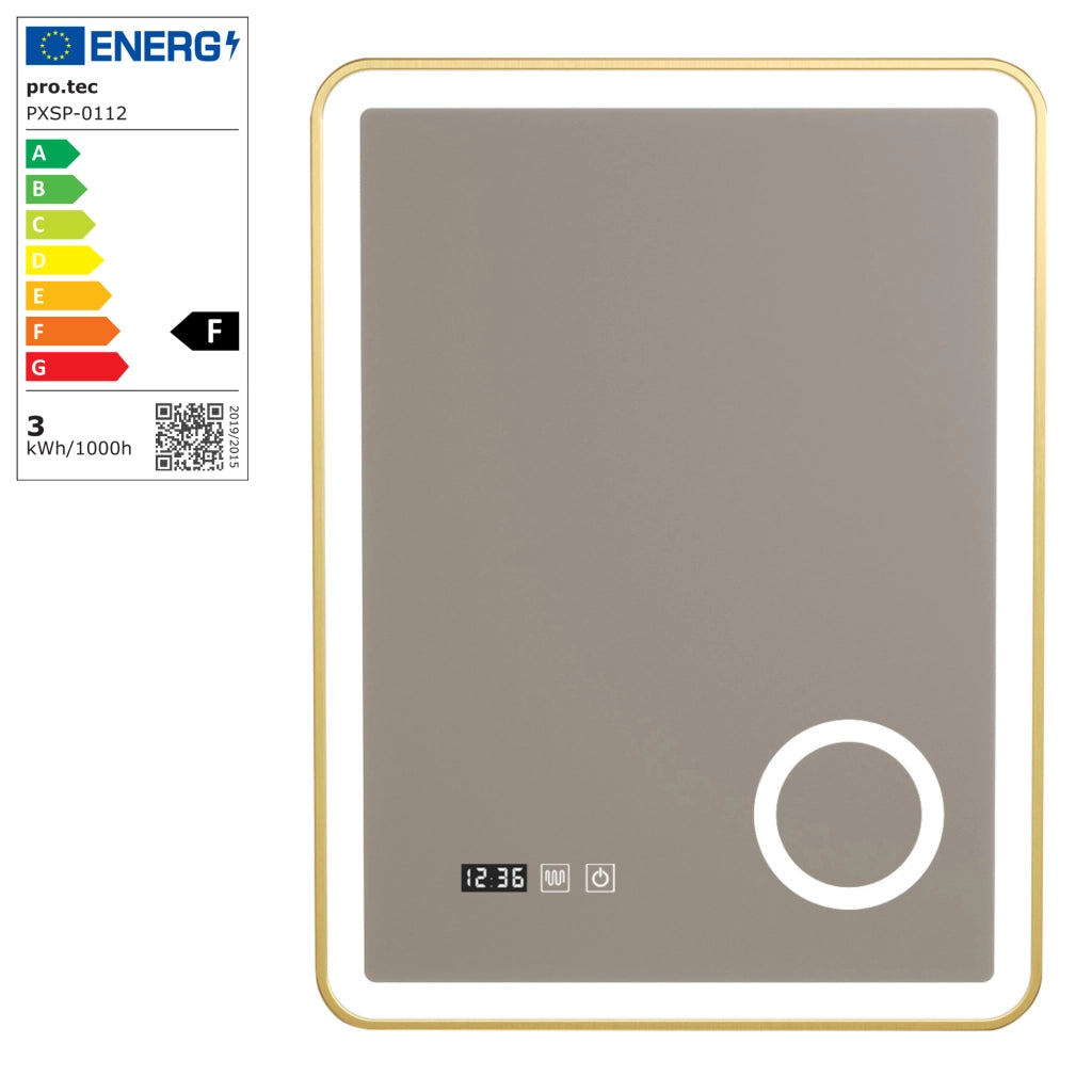 Specchio LED da Parete Pescara Multifunzionale 60 x 80 cm Cornice Dorata pro.tec