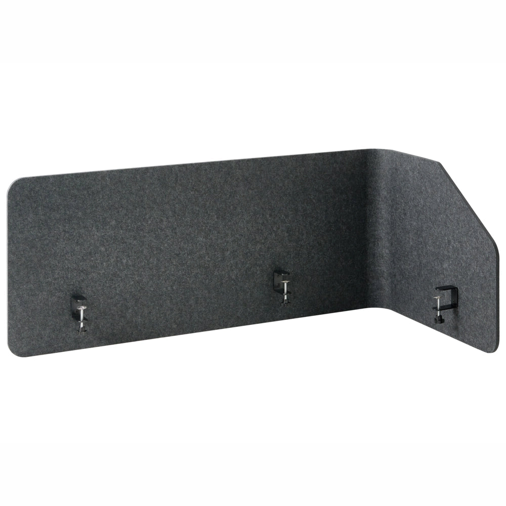 Parete divisoria angolare per scrivania Pannello in PET grigio scuro Morsetti di fissaggio in acciaio 120 x 60 x 50 cm Parete divisoria acustica Modulare Home Office