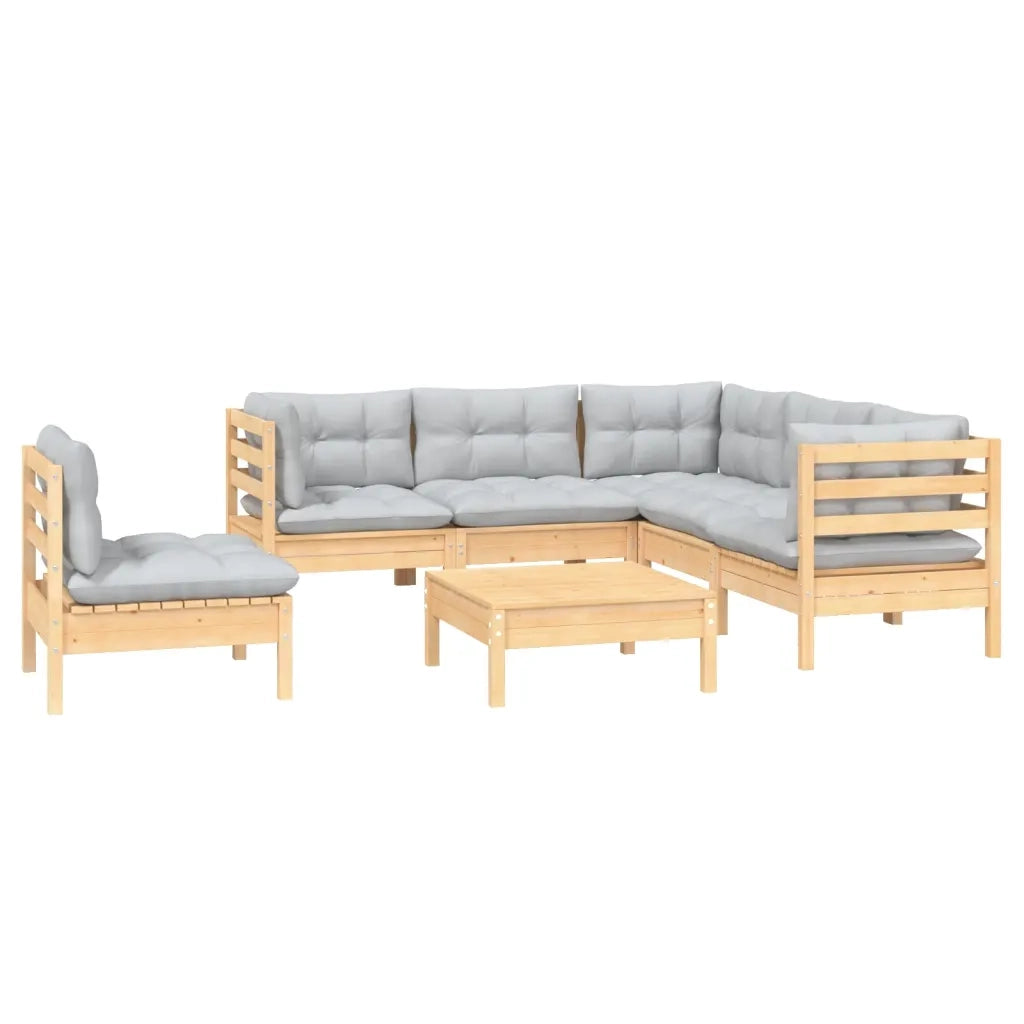 Set Divani da Giardino 6 pz con Cuscini Grigi Massello di Pino 3096411