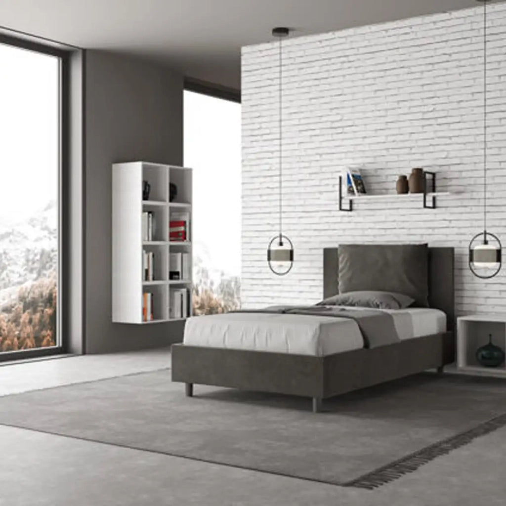 Letto una piazza e mezza con rete imbottito 120x200 microfibra grigio Antea