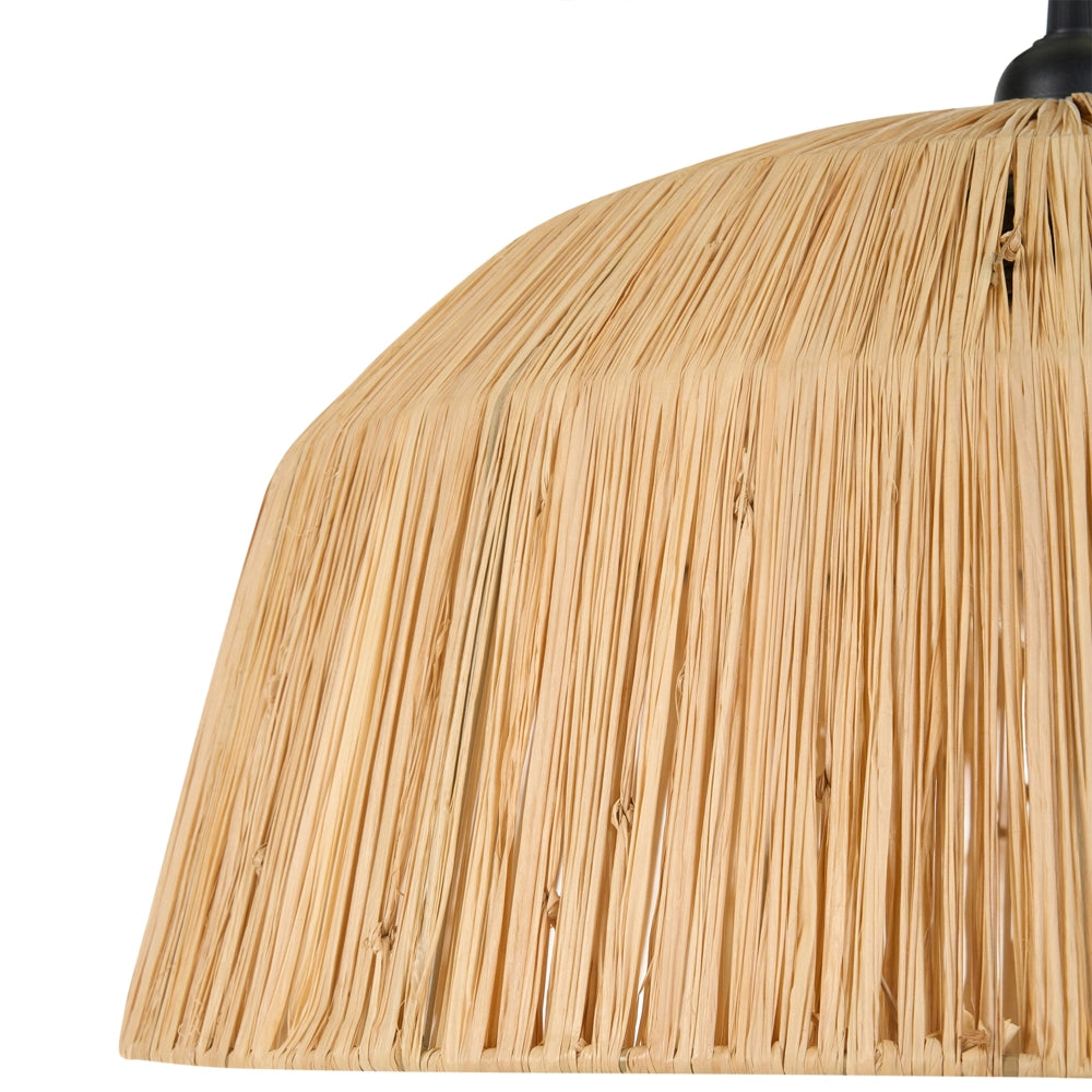 Lampada a sospensione con paralume in paglia naturale intrecciata a cupola, stile boho-japandi
