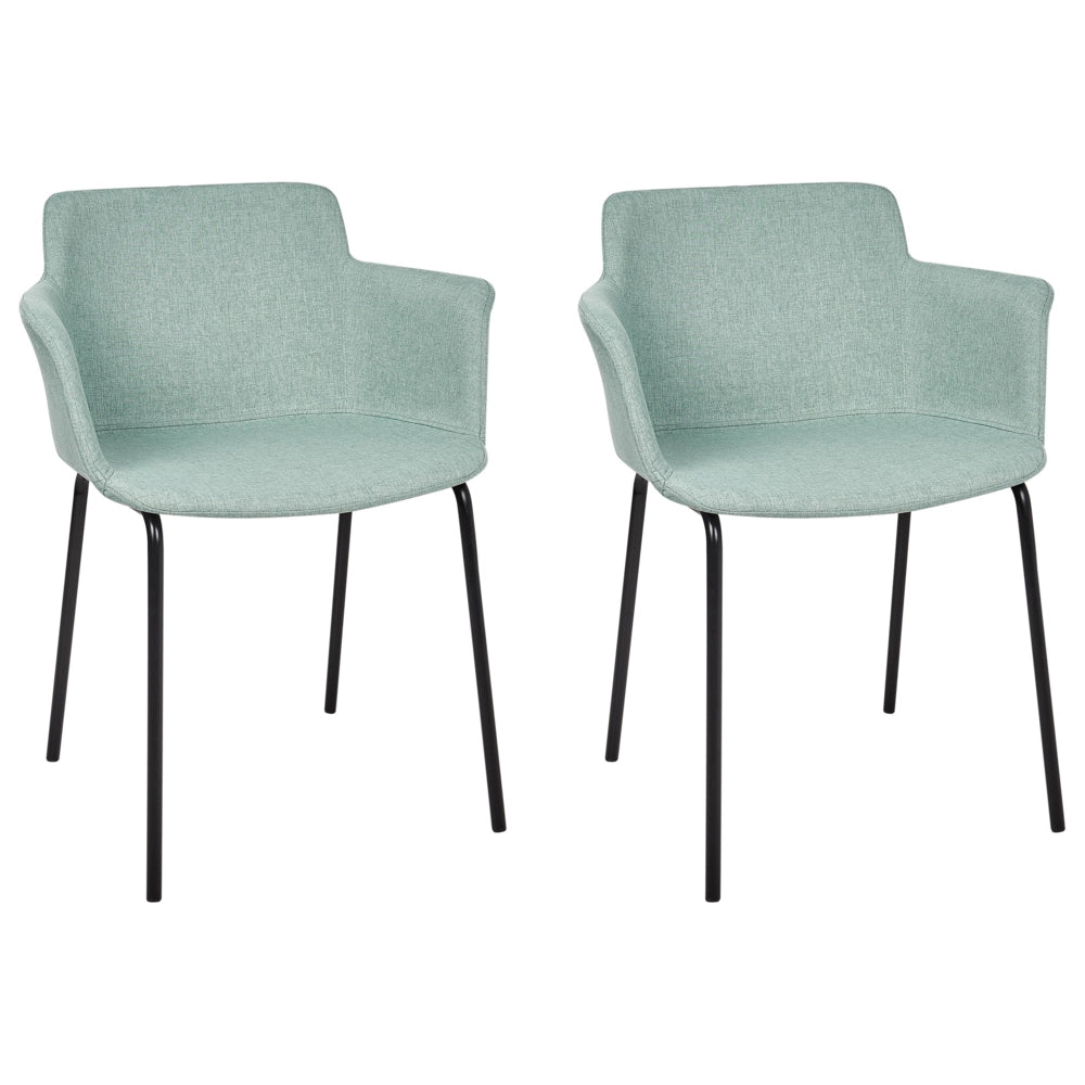 Set di 2 sedie da pranzo con rivestimento in poliestere verde menta e gambe in metallo nere stile moderno