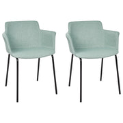 Set di 2 sedie da pranzo con rivestimento in poliestere verde menta e gambe in metallo nere stile moderno