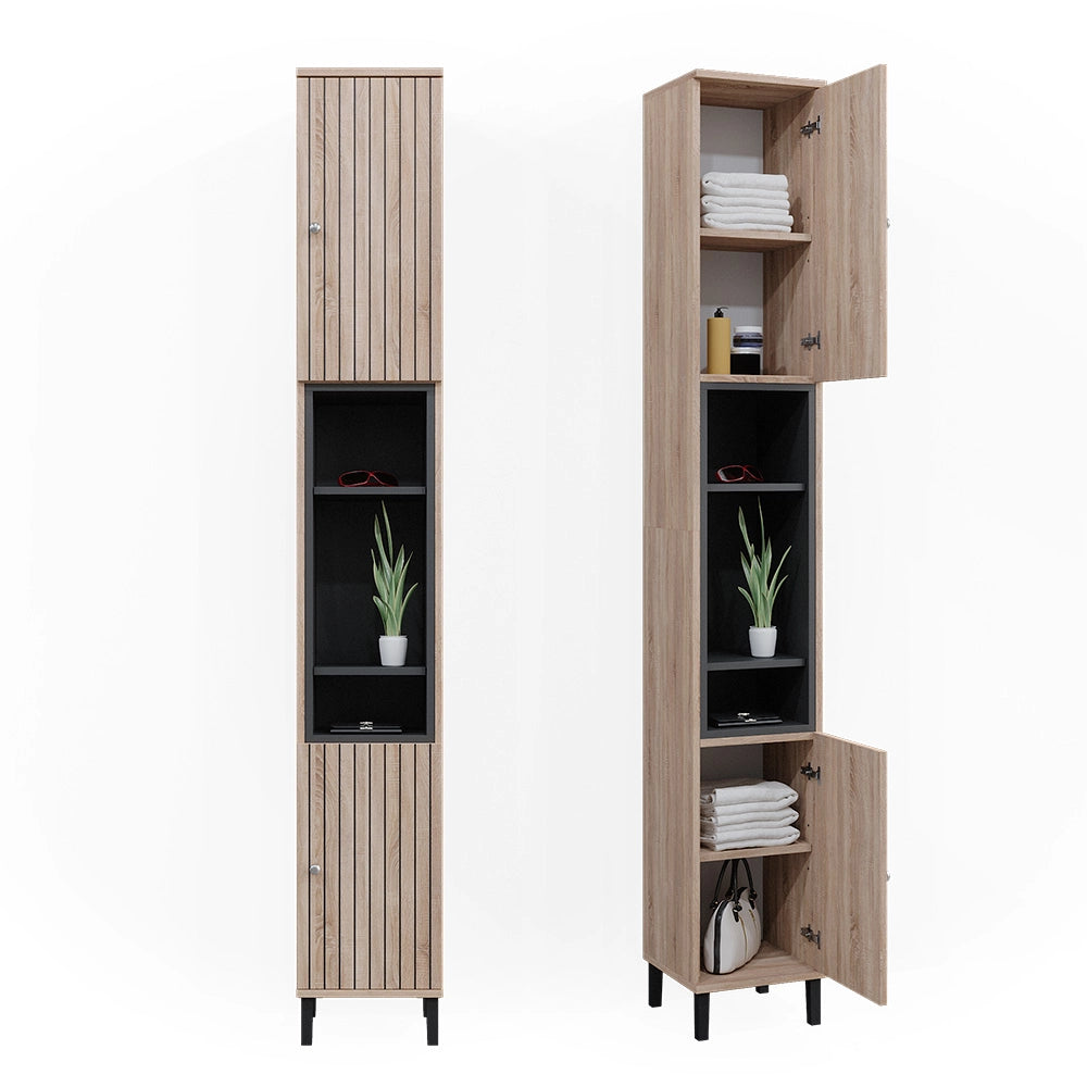 Vicco Armadio per il bagno Marrone 30 x 190 cm con ante e vani a giorno