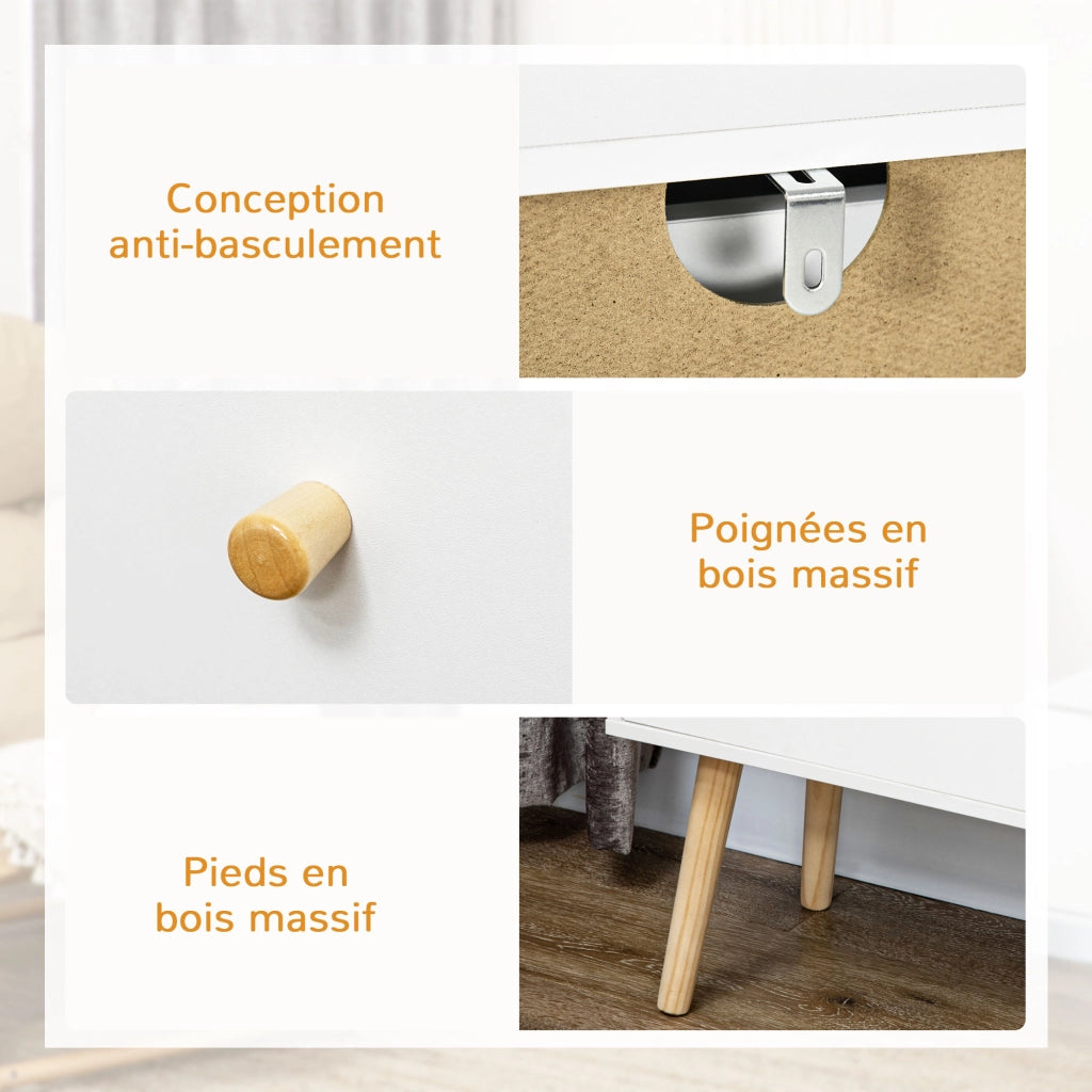 Cassettiera design scandinavo ¨C zephmum ¨C legno pino effetto bianco 80x30x80 cm
