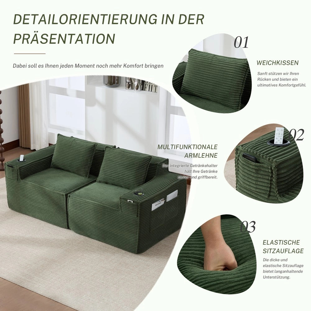 Divano 2 posti in corda con portabibite e tasche laterali ¨C Minimal ¨C imbottito a molle e schiuma ad alta densit¨¤