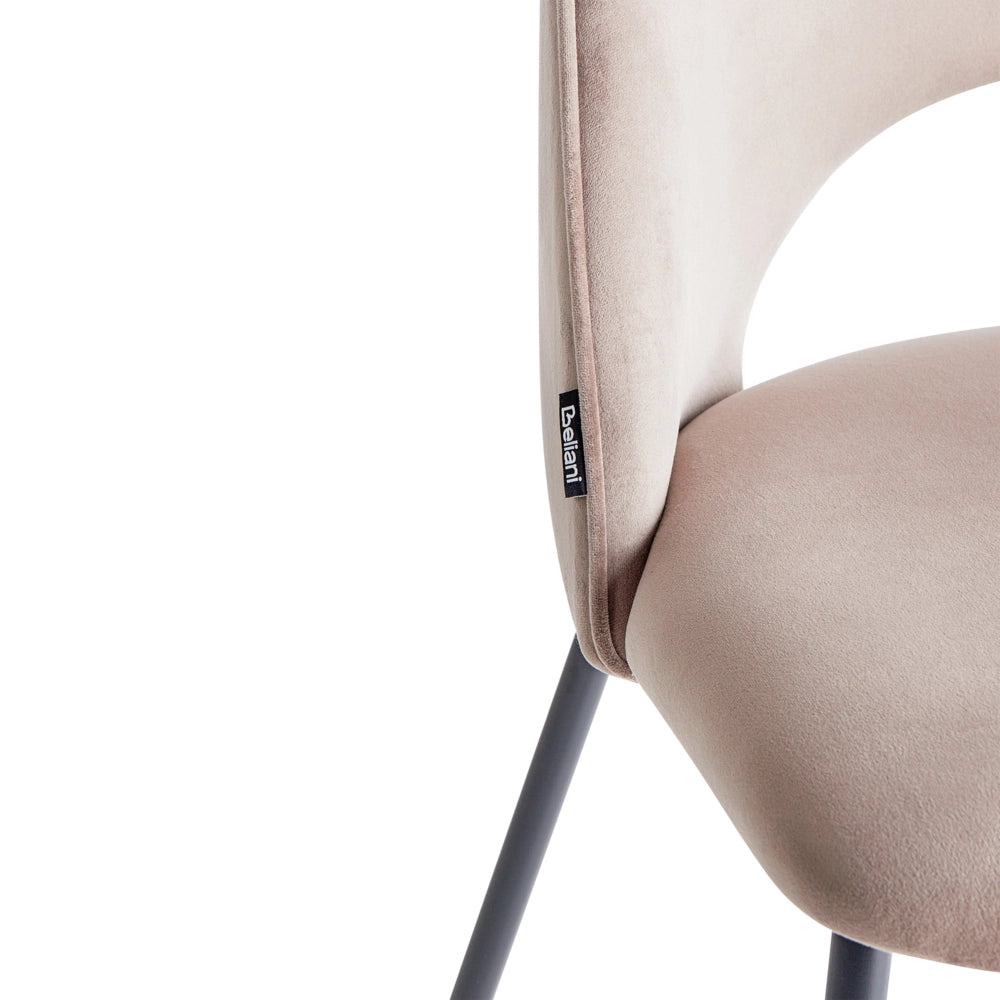 Set di 2 sedie da pranzo rivestimento in velluto tortora gambe nere glamour retrò