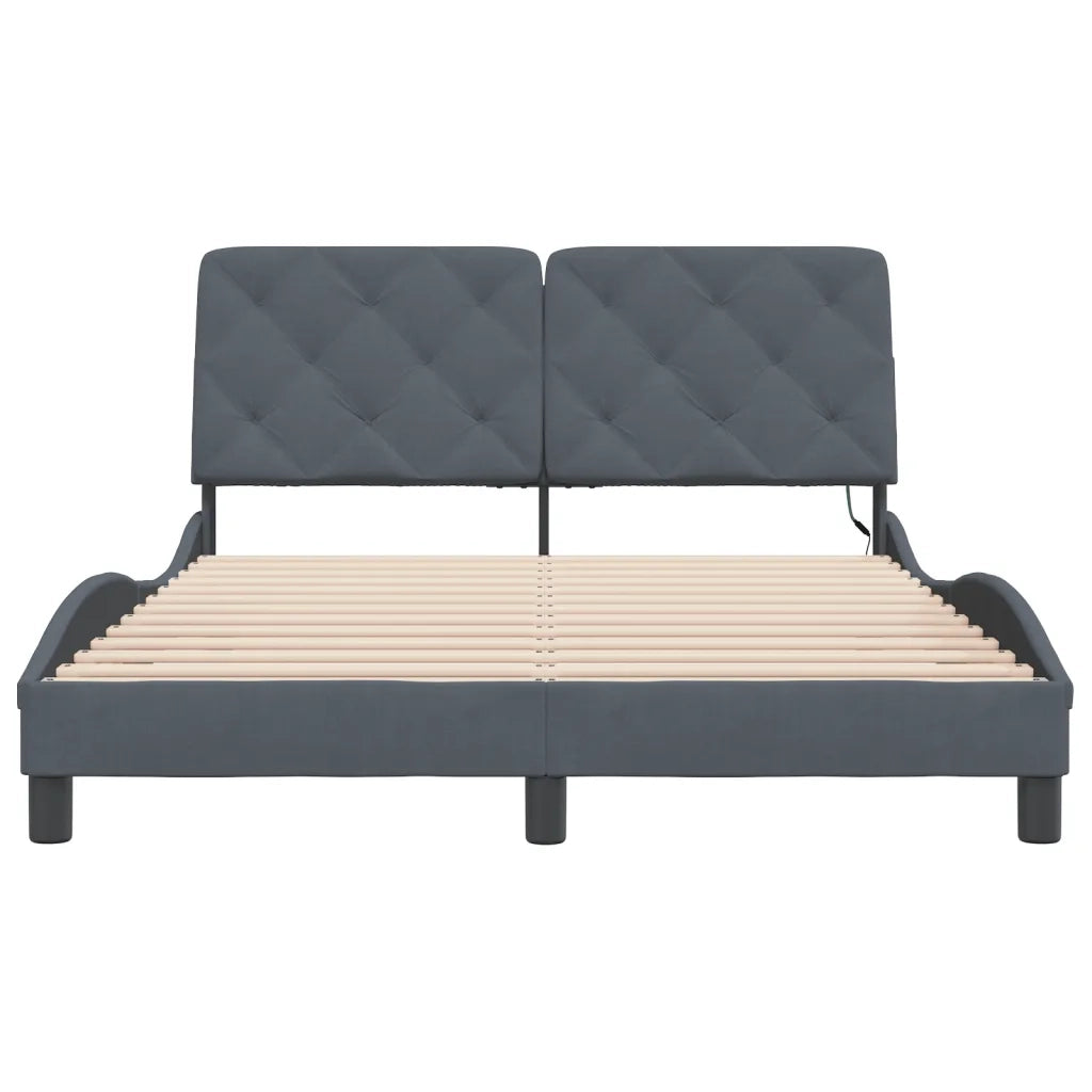 Giroletto con LED senza Materasso-Struttura Letto Grigio Scuro 140x190 cm in Velluto