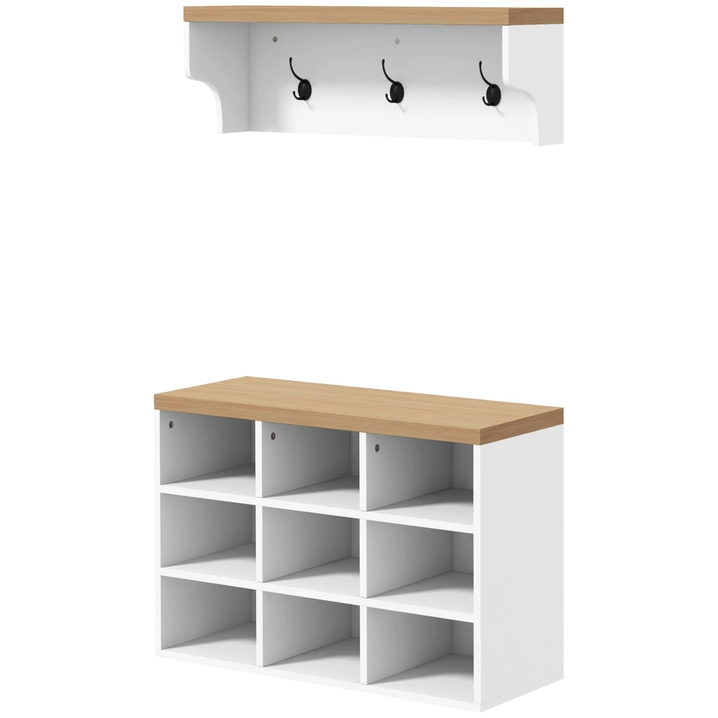 Mobile Ingresso con Appendiabiti e Scarpiera ¨C Minimal ¨C Bianco e Rovere 75x30x50cm