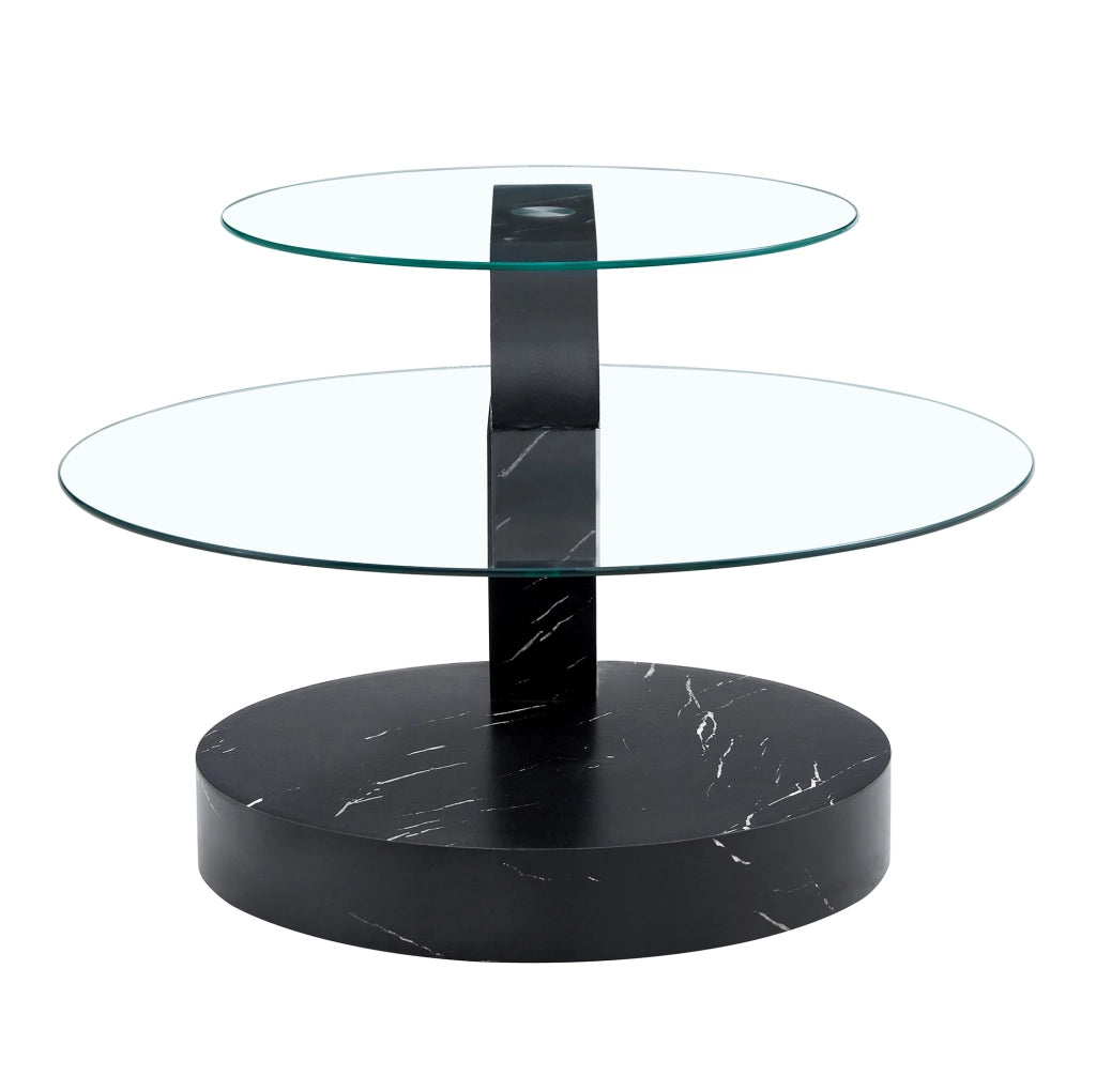 Tavolino da caffè 89,9x69,9x43,2 cm nero e trasparente, 2 livelli, MDF e vetro