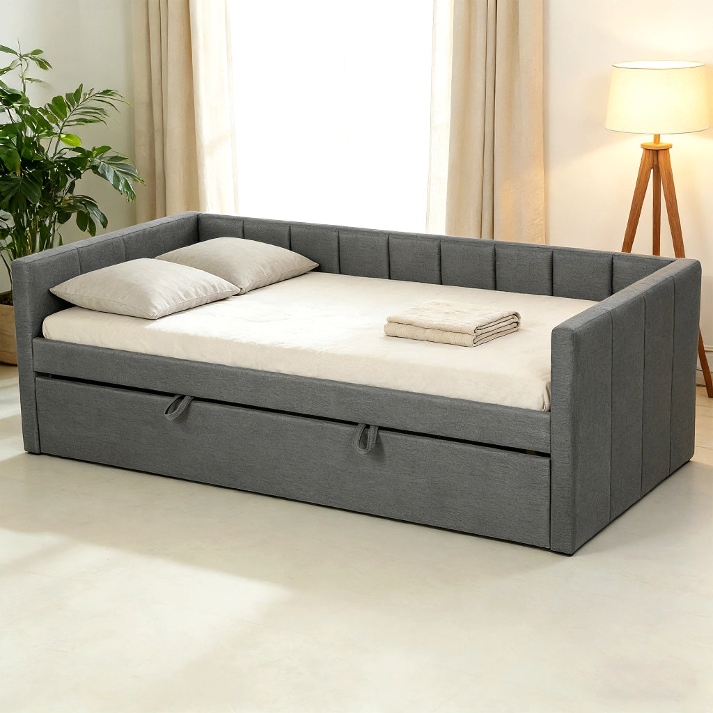 Letto singolo estraibile con secondo letto ¨C Xylo ¨C tessuto grigio scuro 205x181x70 cm