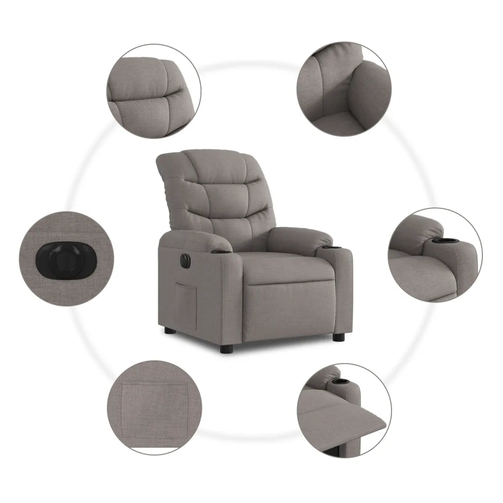 Poltrona | Sedia Relax Elettrica Reclinabile Tortora in Tessuto
