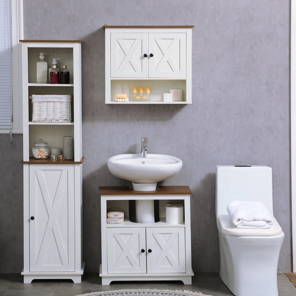 Armadietto da bagno sospeso con ante e ripiano ¨C zephmum ¨C bianco 60x19.5x52.5 cm