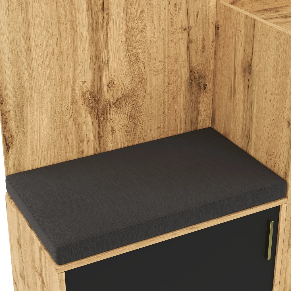 Set di Mobili da Ingresso con Specchio, Panca, Armadio e Scarpiera, in Truciolare Nero Naturale