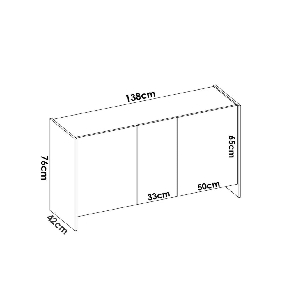Credenza America, Buffet da soggiorno, Madia moderna da salotto a 3 ante, 138x42h76 cm, Bianco e Rovere