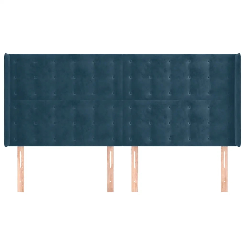 Testiera | Testata ad Orecchio Blu Scuro 183x16x118/128 cm in Velluto