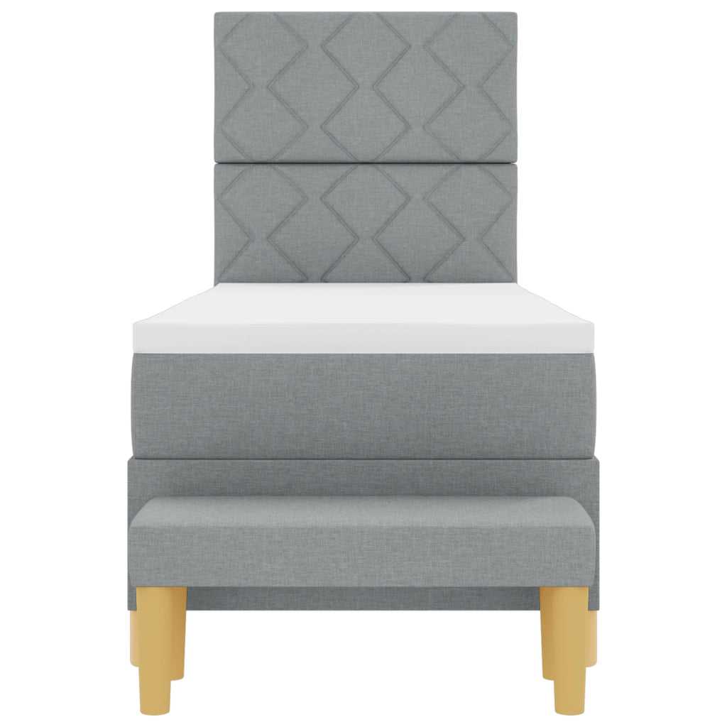 Letto Box Spring con Materasso e Panchina Grigio Chiaro 80x200 cm Tessuto