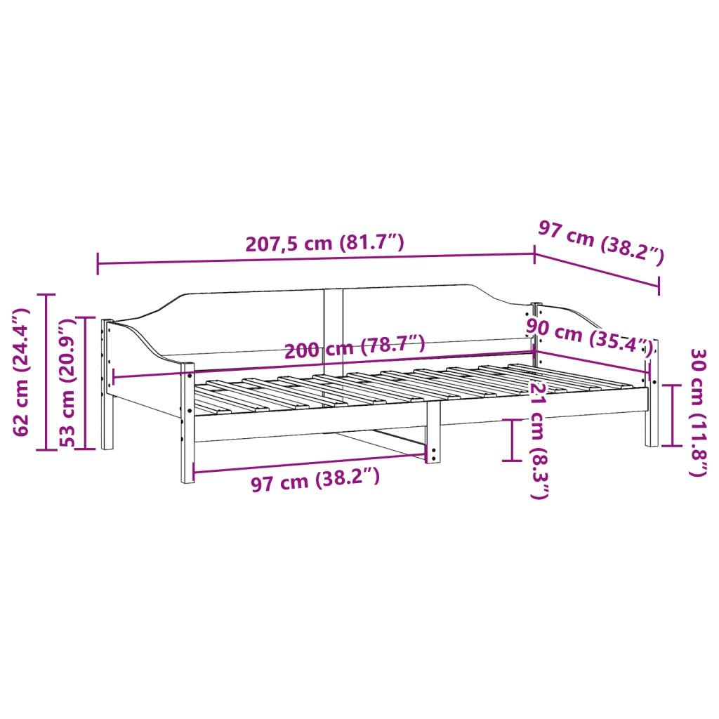 Letto senza Materasso Marrone Cera 90x200 cm Legno di Pino 850916