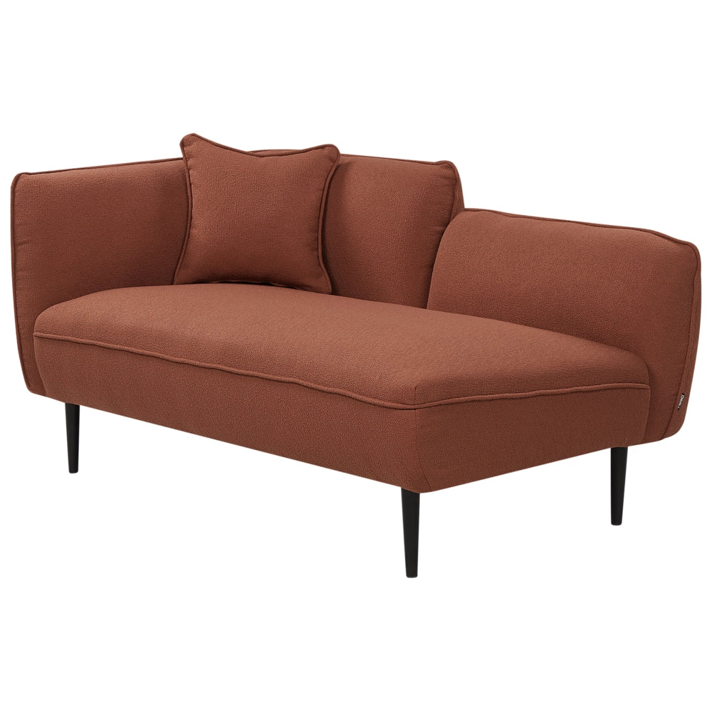Chaise longue in tessuto bouclé rosso scuro Gambe in metallo a sinistra con cuscino Design moderno