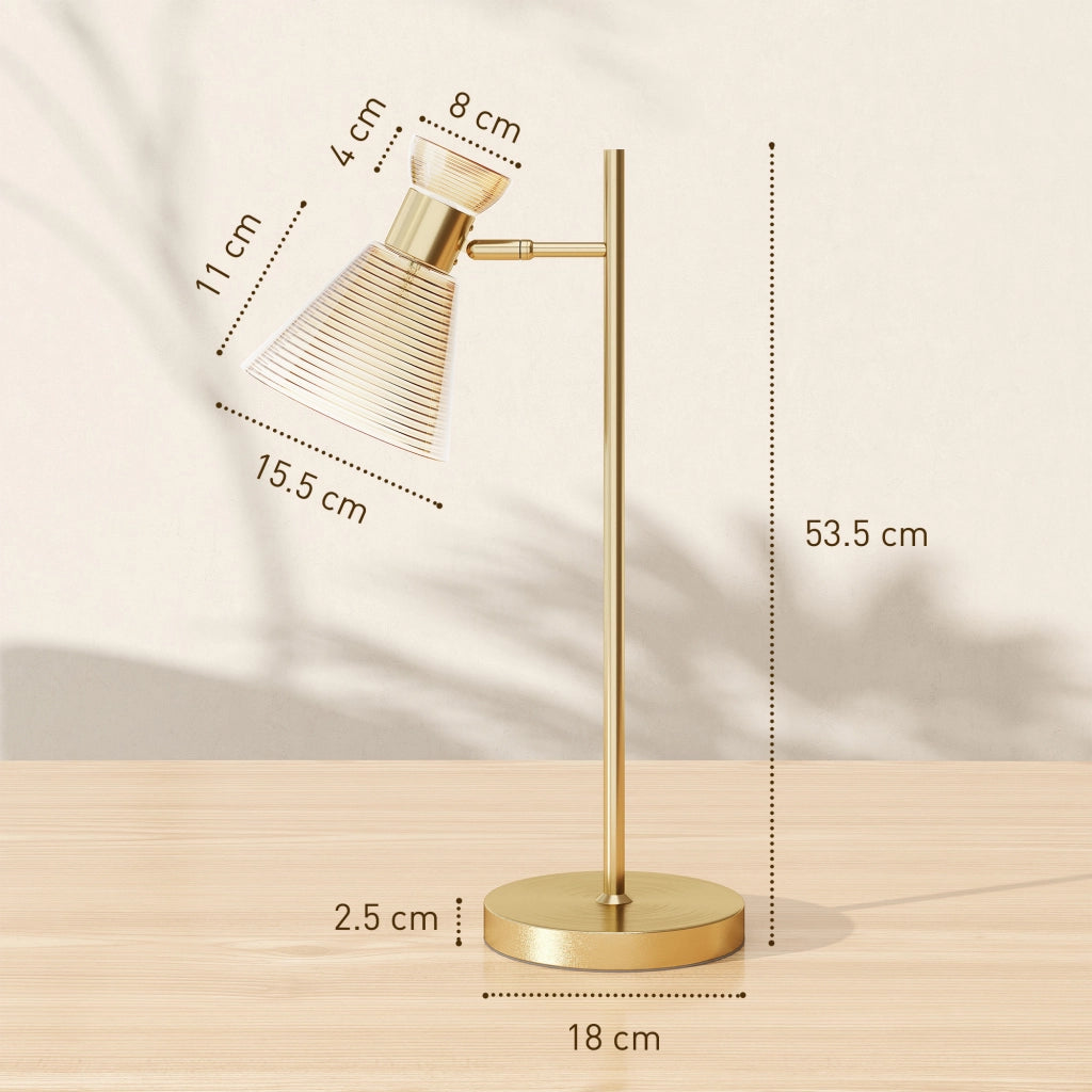 Lampada da Tavolo ¨C zephmum ¨C Vetro Temperato Ambrato Satinato Regolabile, E27, Oro