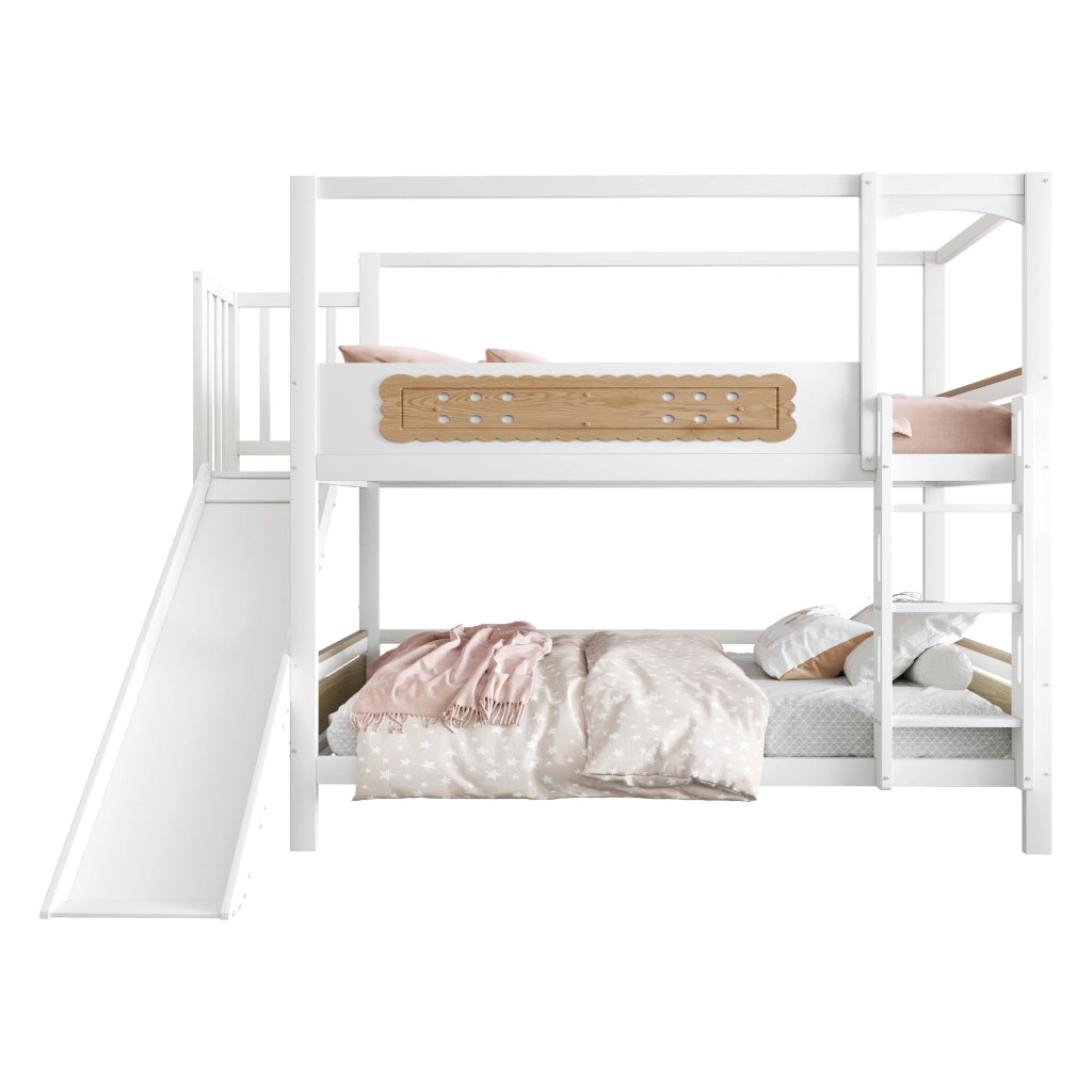 LETTO a castello 90x200 cm in legno bianco e naturale con scivolo e scala