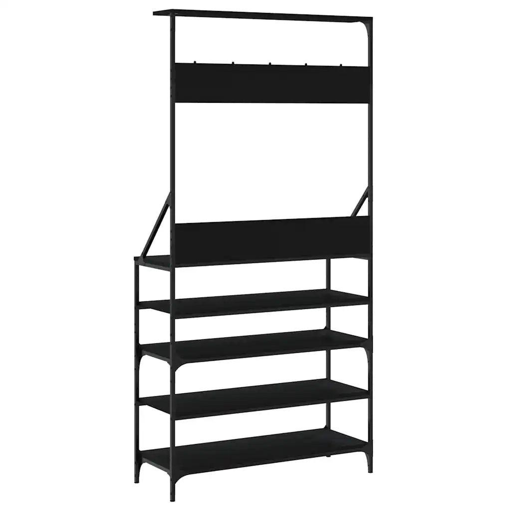 Appendiabiti con Porta Scarpe-Scarpiera con Appendiabiti Nero 90x34x184 cm