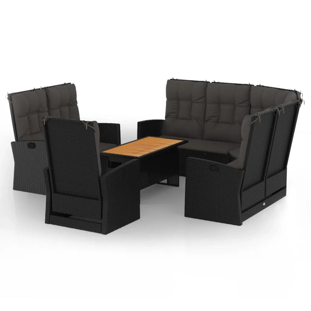 Set Divani da Giardino 4 pz con Cuscini Nero in Polyrattan 362179