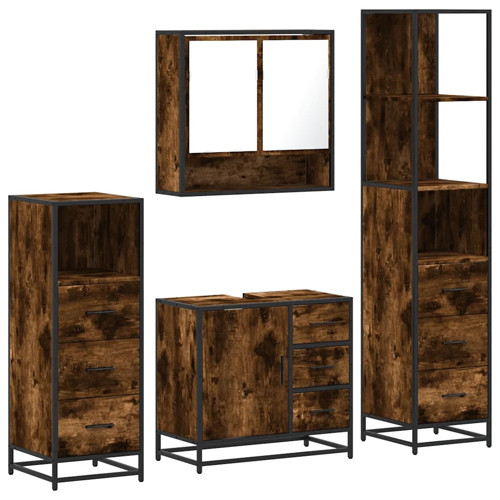 Set Mobili da Bagno 4 pz Rovere Fumo in Legno Multistrato 3301287