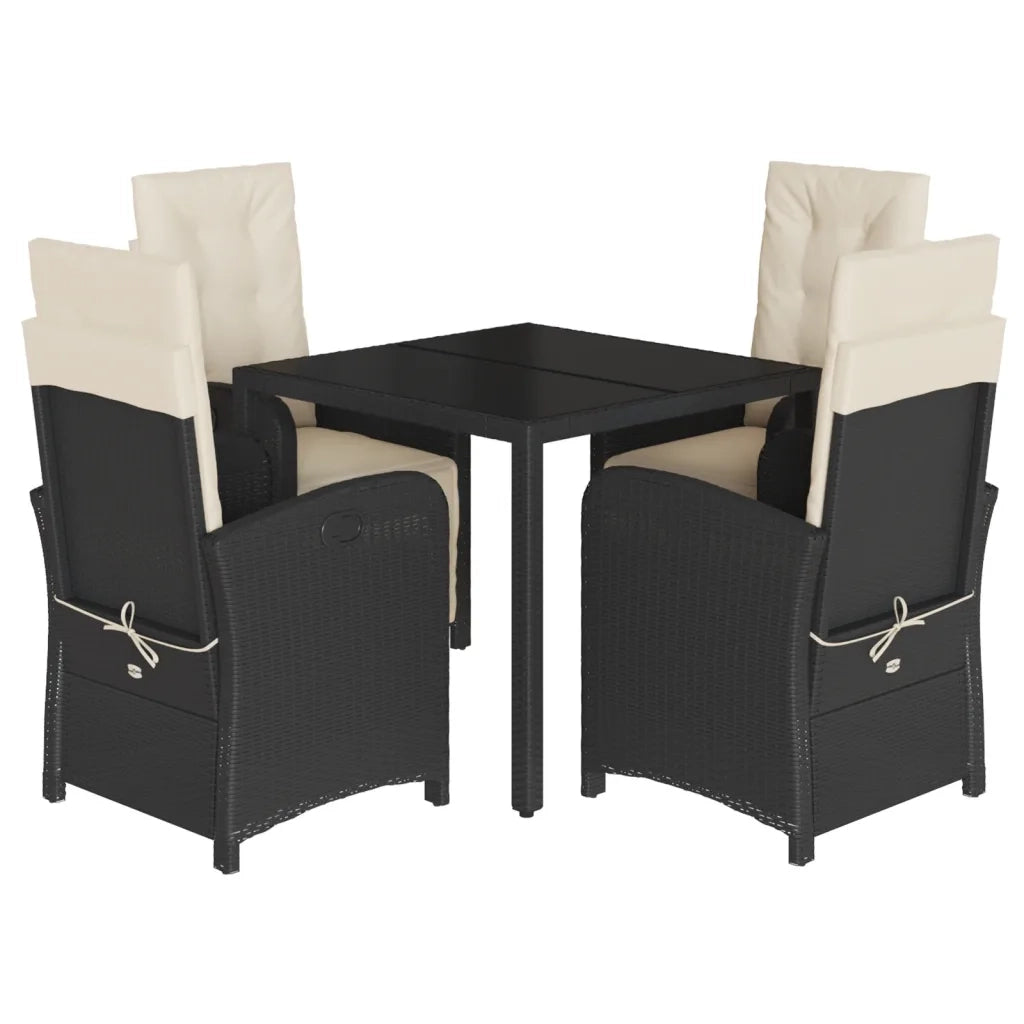Set da Pranzo da Giardino 5 pz Nero con Cuscini in Polyrattan 3212451