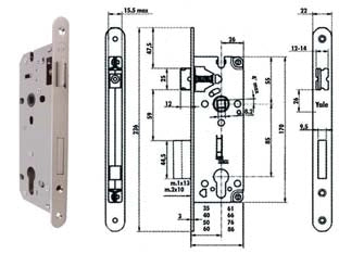 SERRATURA DA INFILARE A CILINDRO BORDO TONDO NICHELATO SATINATO 52X- - mm.60 (Y52X10600S2) - 1 pezzi YALE