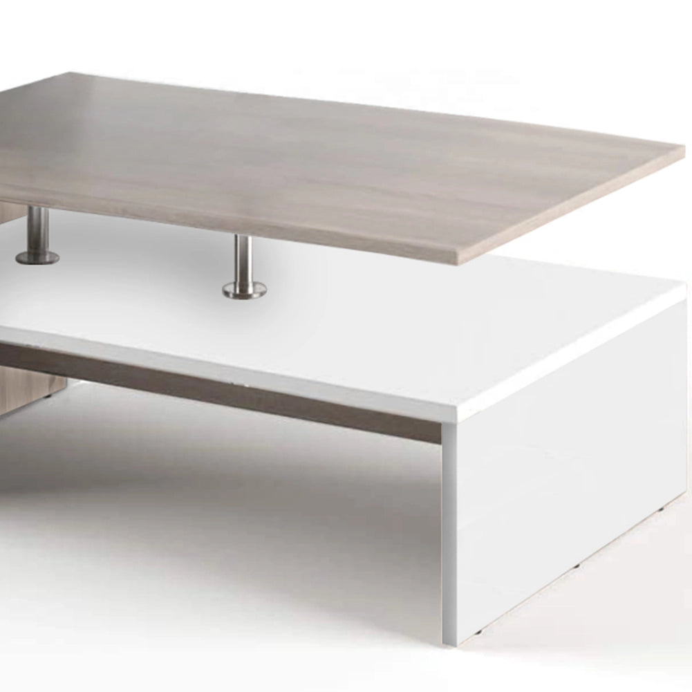 Tavolino Soggiorno 90x59.5x42cm Design Moderno Legno MDF 2 Ripiani Bianco Quercia