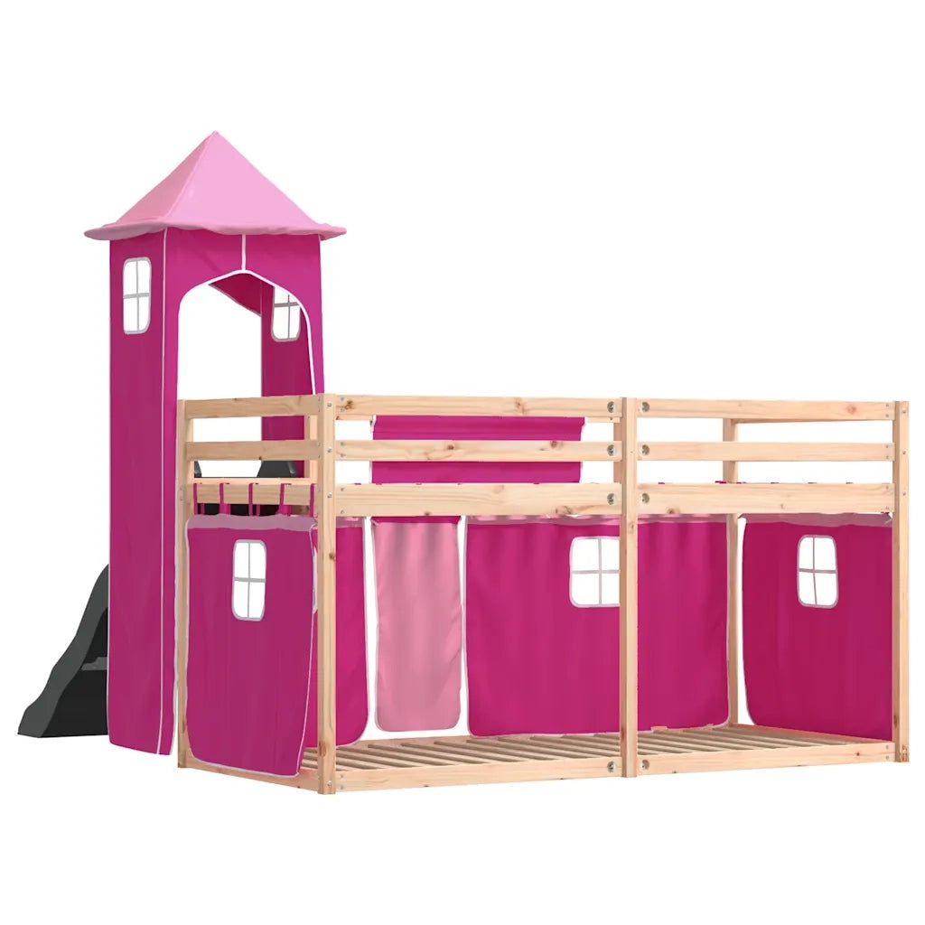 vidaXL Letto a Castello con Scivolo e Tende Rosa 90x190 cm