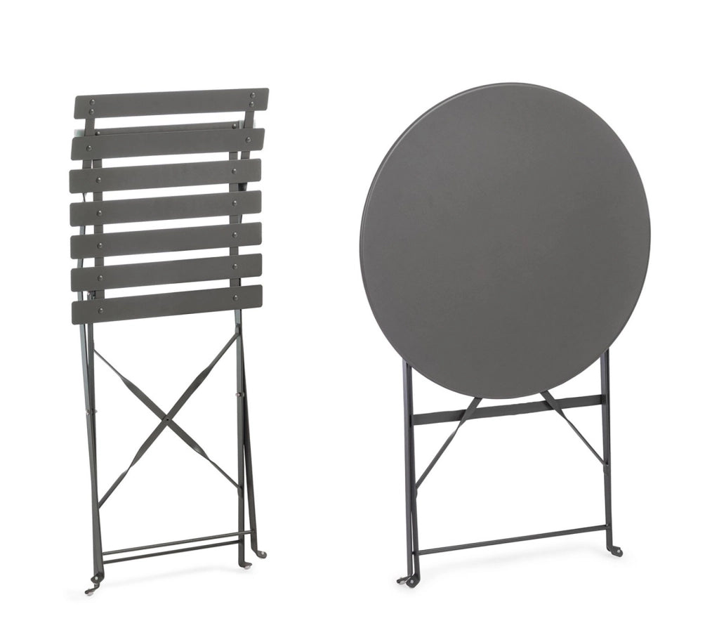 Set 3 Pezzi Bistrot da Giardino con Tavolo e 2 Sedie in Acciaio Verniciato Austin Antracite
