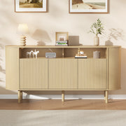 Credenza e madia con 3 ante a onde e vani aperti, per soggiorno, in truciolare, naturale, 160 × 40 × 78,5 cm