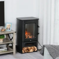 Camino Elettrico con Fiamma Realistica e Temperatura Regolabile, Riscalda 20-25㎡, Acciaio Nero e Vetro Temperato