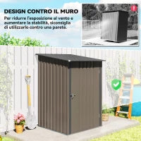 Casetta da Giardino Porta Attrezzi in Acciaio Galvanizzato e Porta, 100x103x160cm, Marrone