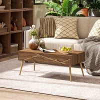 Tavolino da Salotto, Tavolino Rettangolare, Ampio Piano, 2 Cassetti, Piedi Affusolati, 100 x 50 x 41 cm, Marrone