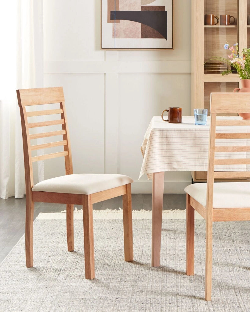 Set di 2 sedie da pranzo imbottite in legno chiaro e beige chiaro stile tradizionale