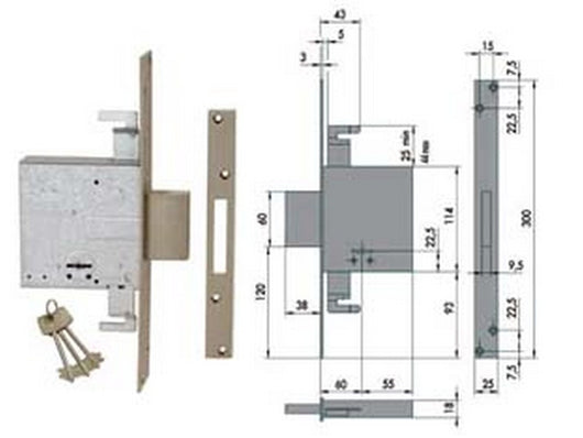 serratura triplice da infilare doppia mappa 57015 - mm.60 (57015600) cod:ferx.fer64514