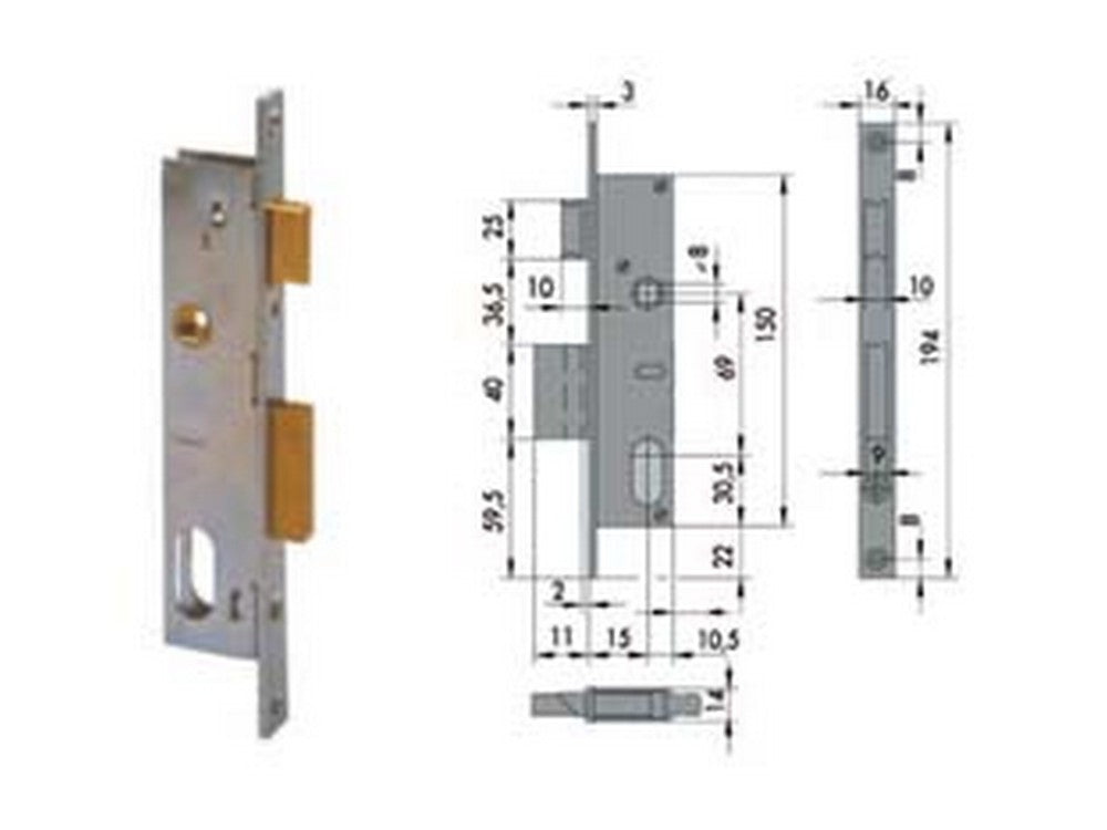 serratura da infilare per montanti catenaccio e scrocco 1 mandate 44220 - mm.15 (44220150) cod:ferx.fer65481