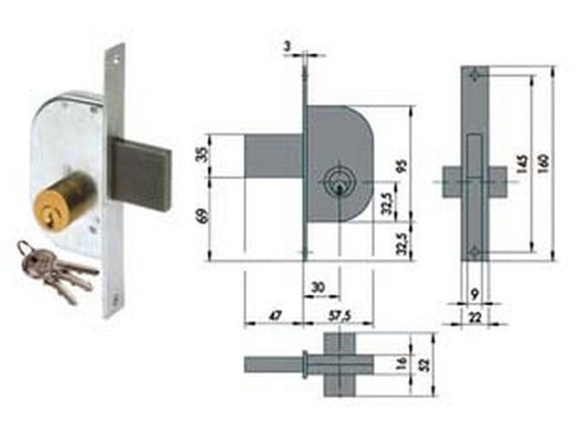 serratura da infilare per cancelli solo catenaccio 42120 - mm.30 (42120300) cod:ferx.fer65412